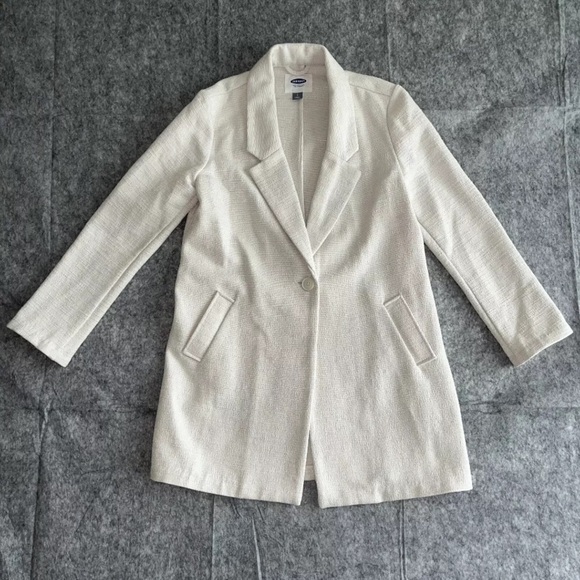 Off White Textured Blazer Jacket Lightweight Coat - Picture 7 of 11
